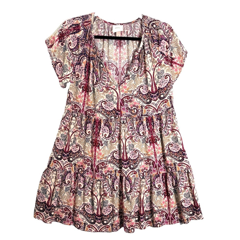 KNOX ROSE Women Paisley Short Sleeve Tunic Blouse Oversized Sz S Multicolor 3-8